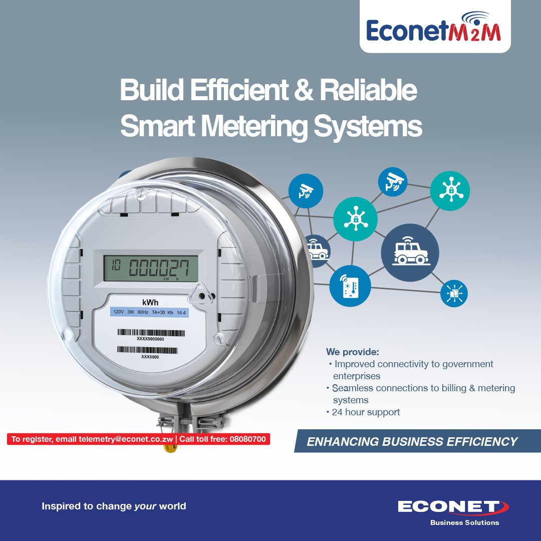 econetzimbabwe's tweet photo. For efficient and reliable smart metering systems think Econet M2M.
To register, email telemetry@econet.co.zw/ Call toll free 08080700. https://t.co/icenRz7iLW