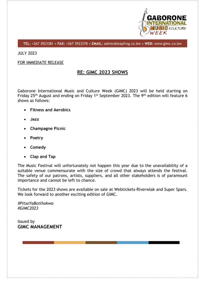 Our schedule of events for 2023. #PitsoYaBotlhokwa