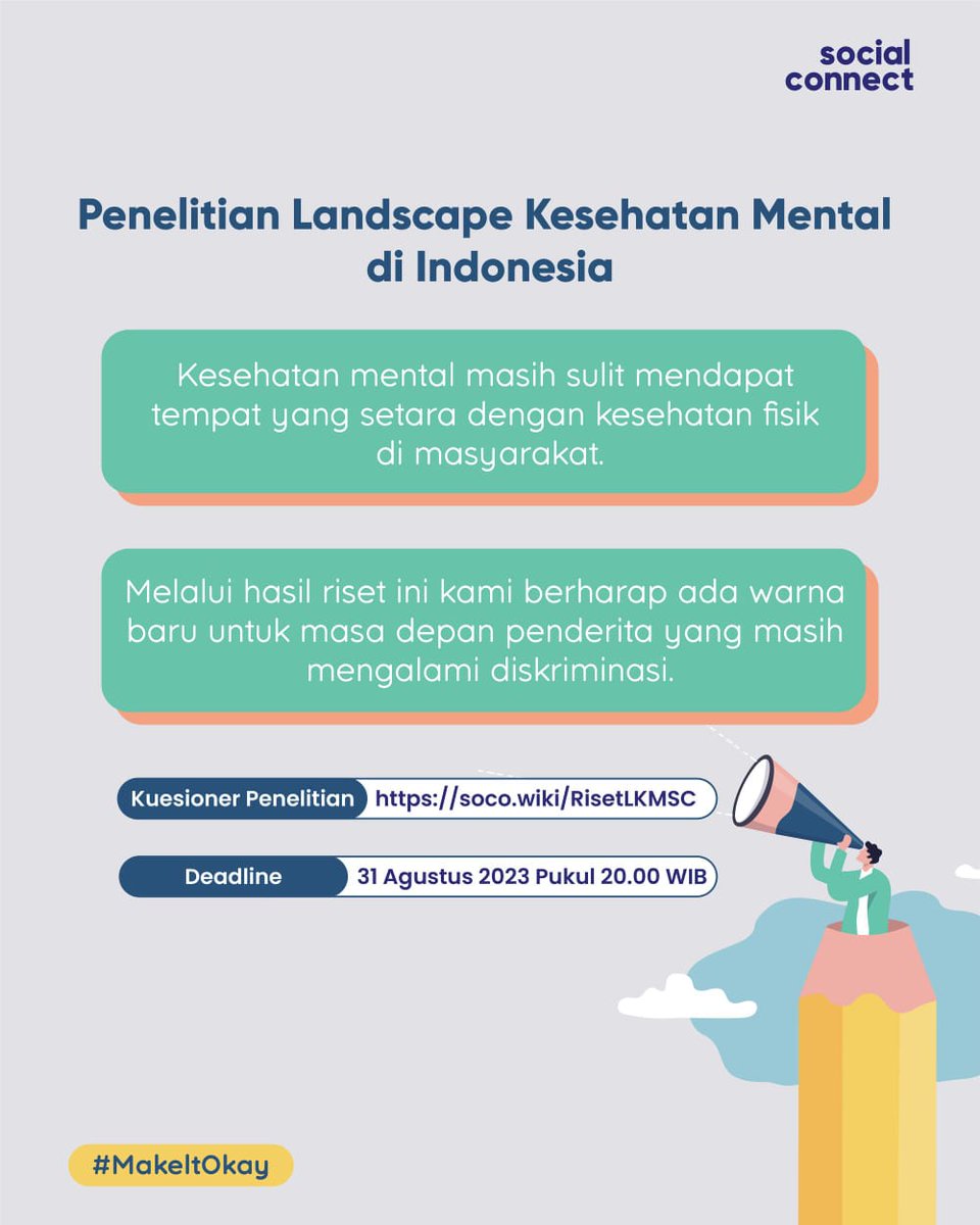 Lista111's tweet image. Bantu isi survei ini dan mari ciptakan dampak untuk mendorong perubahan dalam isu Kesehatan Mental. Link: soco.wiki/RisetLKMSC

Kode rekomendasi :  ID-SCAPB1-20230269
Nama teman : Muzalifah Vika Lista

Jika ada yang ingin ditanyakan silahkan DM yaa
Terimakasih🤍