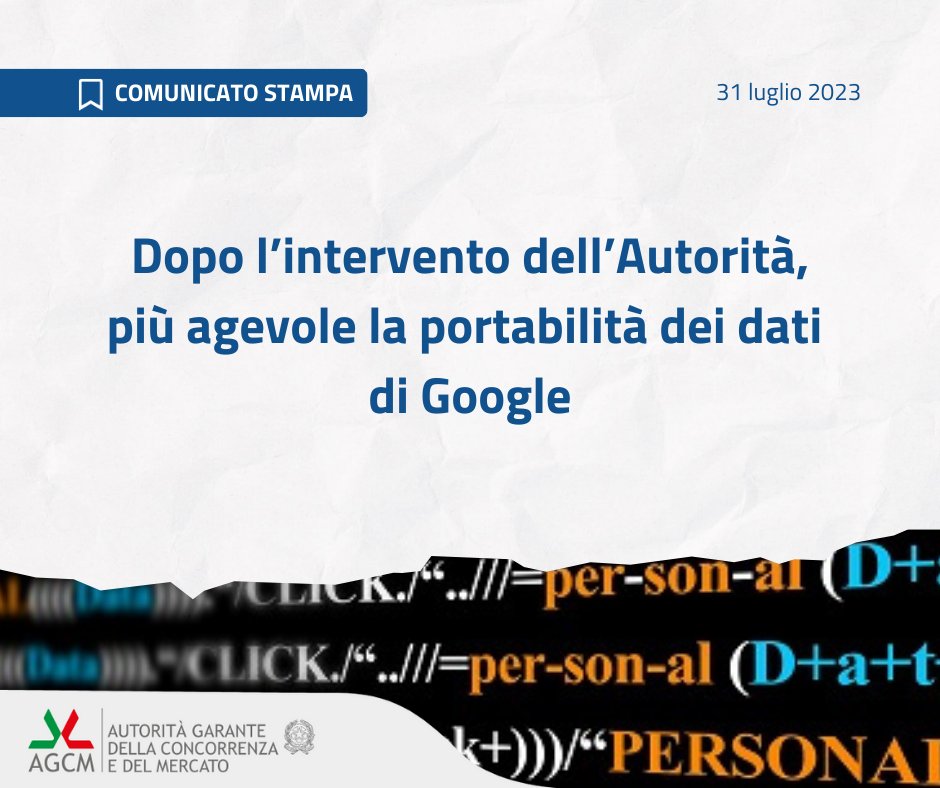 antitrust_it's tweet photo. #Antritrust: chiusa con impegni l’istruttoria avviata per presunto abuso di posizione dominante da parte di Google. Ora per gli utenti sarà più facile trasferire ad altre piattaforme i propri dati presenti nell’ecosistema del gruppo americano.
➡https://t.co/B1ztko9Doz https://t.co/Yq3UXpa4rQ