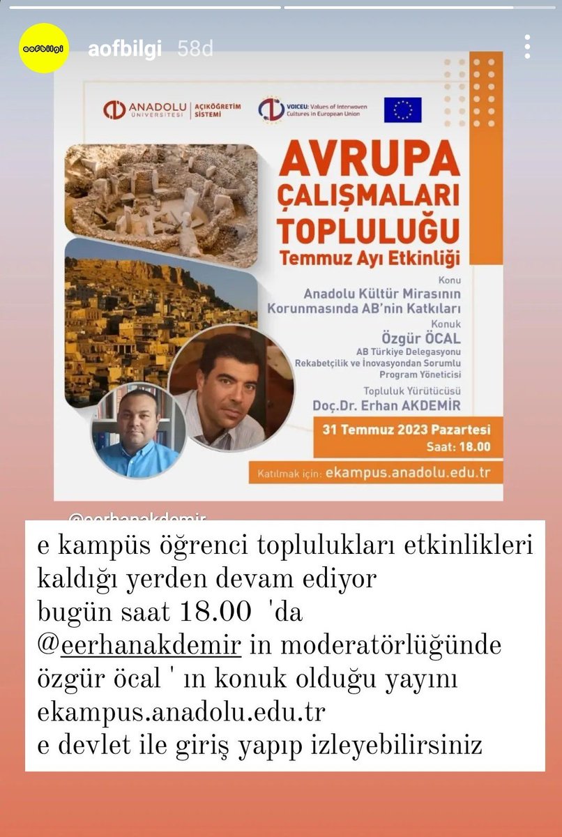 İlgilenen herkese açık etkinliğimiz bu akşam 18.00'de! Anadolu kültürel mirası ve onun korunmasında AB'nin katkılarını konuşuyoruz. Bekliyoruz.