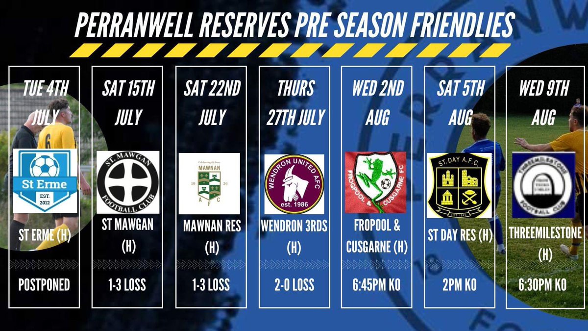 Perranwell AFC (@perranwellafc) on Twitter photo We also have an update to our 2nd team schedule as they host <a href="/Frogpoolafc/">Frogpool&CusgarneFC</a> this Wednesday💙🖤
#TheMightyWell We also have an update to our 2nd team schedule as they host <a href="/Frogpoolafc/">Frogpool&CusgarneFC</a> this Wednesday💙🖤
#TheMightyWell