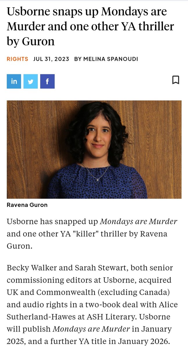 RavenaGuron's tweet photo. NEWS!!! ๐ฅณ๐ฅณ๐ฅณ
I'm writing more YA thrillers with @Usborne!! They've been the perfect home for me, and we've got some exciting stuff in the works!! More info on Catch Your Death (๐๐๐) coming VERY soon, and get ready for Mondays are Murder in '25 and a 4th thriller in '26! https://t.co/5K4OU2TohS