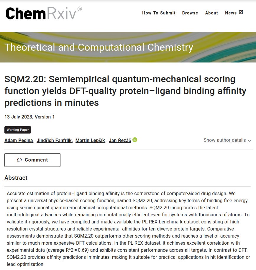 madAniceP's tweet photo. Do U trust your protein-ligand #affinity predictions? 
If not, check out our universal QM-based scoring function yielding reliable DFT quality affinity predictions in minutes!
+ new high-quality benchmark #dataset available!

ChemRxiv https://t.co/jkEmXplXHE
#compchem #cadd #sbdd https://t.co/fcksscRFGz