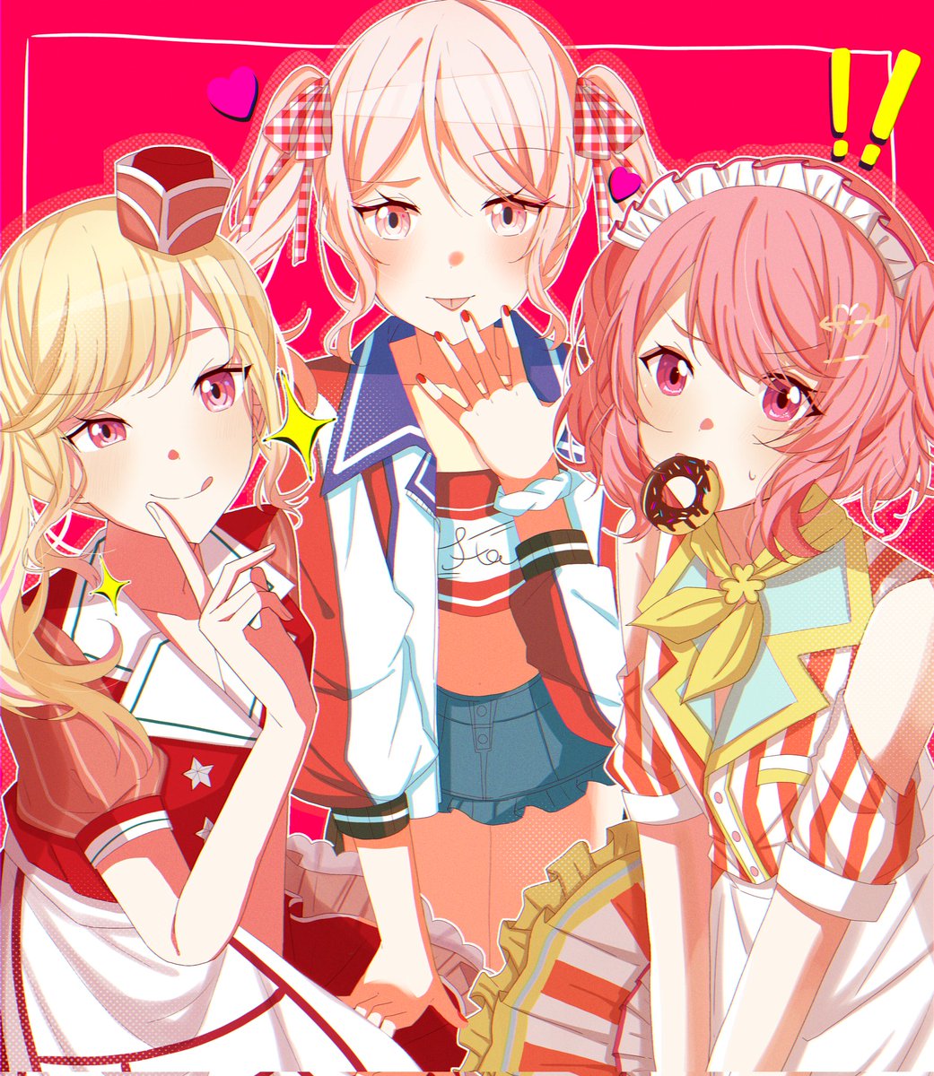 food pink eyes tongue twintails tongue out multiple girls pink hair  illustration images
