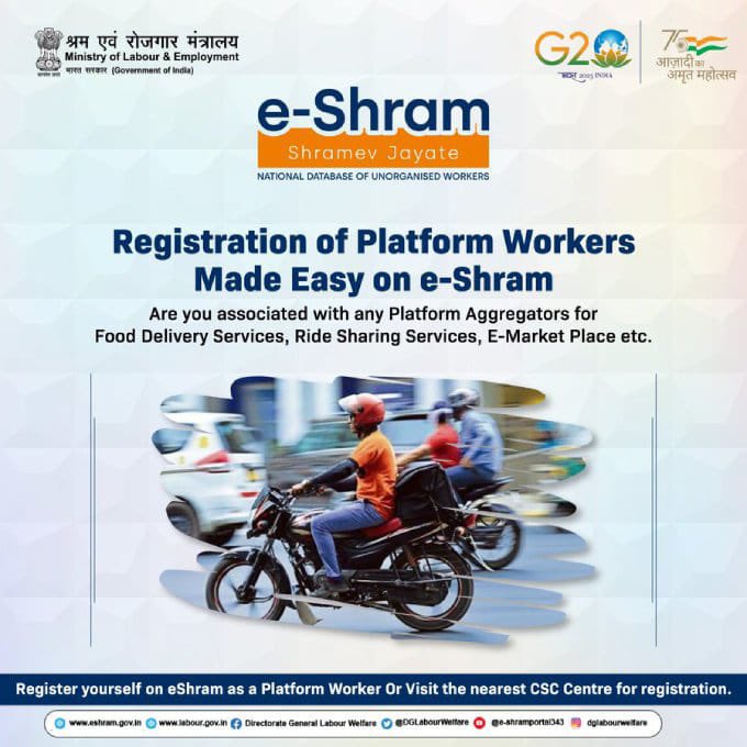 DGLabourWelfare's tweet photo. Registration of platforms workers made easy on e-Shram
#esharm #socialsecurity
@byadavbjp @Rameswar_Teli @mygovindia https://t.co/7ODvg5ePOM