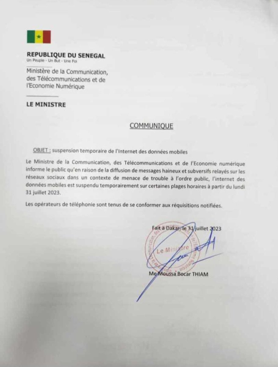 N-ième coupure d'internet au #Sénégal... 

Combien de fois faudra-t-il rappeler que ces mesures ne servent à rien en plus de porter préjudice à l'économie du pays !?

À part cela, il existe différents #vpn pour contourner la censure sur les rézos !

Pensez à en installer au