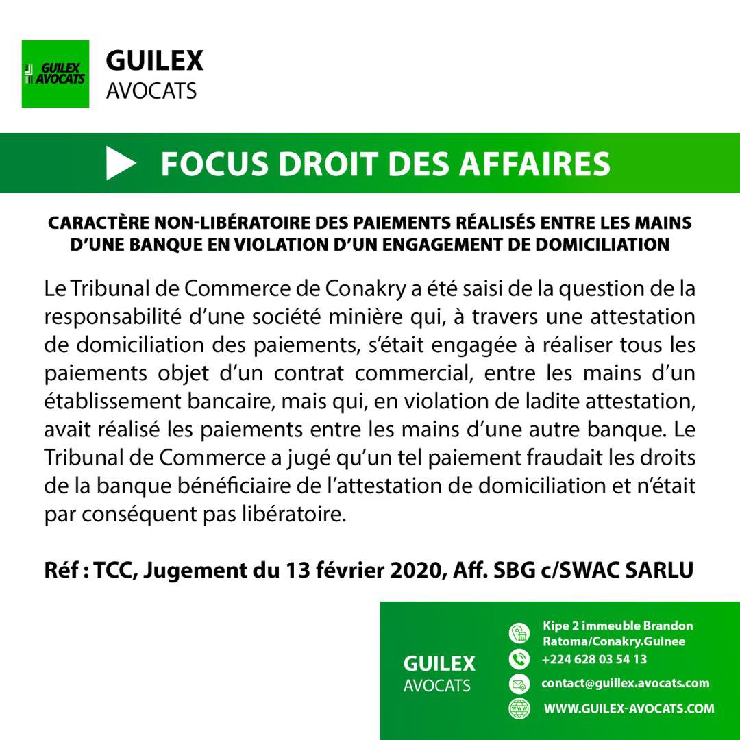 FOCUS DROIT DES AFFAIRES]

Caractère non-libératoire des paiements réalisés entre les mains d’une banque en violation d’un engagement de domiciliation.

#kibaro #Lawyers
