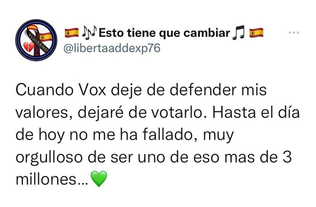 MecoVox's tweet photo. Desde el equipo de Vox Meco nos unimos a esos 3 millones ✔
#NiUnPasoAtras✌💚 https://t.co/6vvX0yD8o3