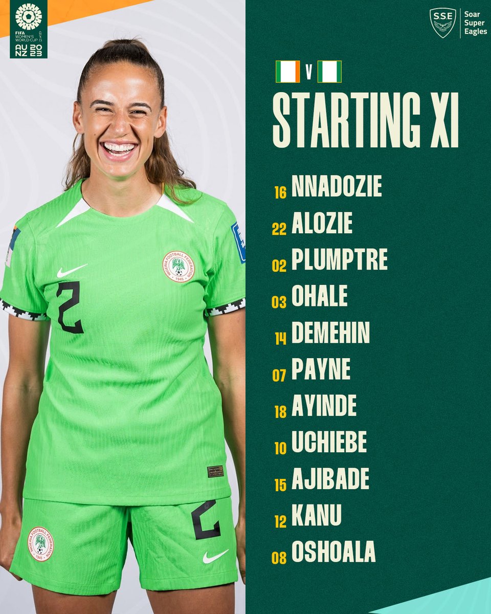 MercyYChuwang's tweet photo. Randy Waldrum makes only one change from the last match, Asisat Oshoala starts against Ireland ๐ฎ๐ช replacing Ifeoma Onumomu.
#fifawomensworldcup2023 #SoarSuperFalcons #GoSuperFalcons https://t.co/apZLN44Ro9