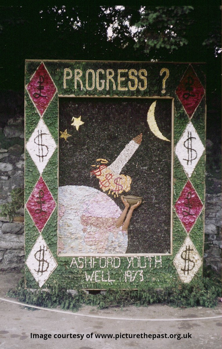 DerbyshireDRO's tweet photo. Rounding off the #EYASpace month of July here’s a 1973 picture of a well dressing in Ashford in the Water – a seasonal custom of making beautiful floral works of art, with skills passed down through many generations. https://t.co/JzP0eSgssV
