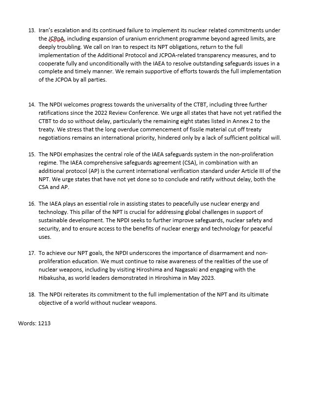 TheNPDI's tweet photo. Find the NPDI statement during the 2023 NPT PrepCom general debate below, as delivered by Canada. Reiterating our unwavering commitment to the full implementation of the Treaty. https://t.co/FS2oVxvn1V