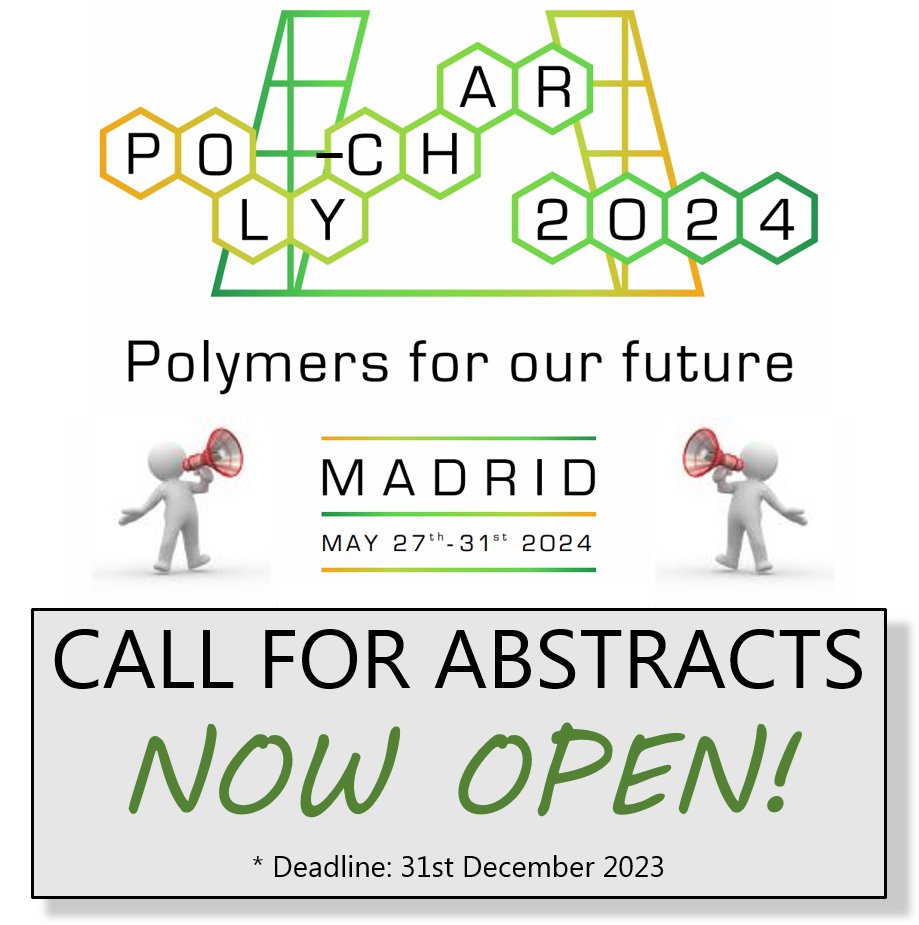 POLY-CHAR 2024 (@poly_char2024) on Twitter photo Call for abstracts OPENS TODAY!
Come and share your science with us in Madrid at POLY-CHAR 2024!
For more information see our webpage at poly-char2024.org
<a href="/ictp_promocion/">ICTP-CSIC</a>, <a href="/IEM_CSIC/">IEM-CSIC</a>, <a href="/upvehu/">UPV/EHU</a>, <a href="/UAHes/">Universidad Alcalá</a>, <a href="/CSIC/">CSIC</a>, <a href="/CienciaGob/">Ministerio de Ciencia, Innovación y Universidades</a>, <a href="/IUPAC/">IUPAC</a>, <a href="/IUPACPolymer/">IUPACPolymerDivision</a>, @Susplast, <a href="/CSICdivulga/">CSIC Divulga</a> Call for abstracts OPENS TODAY!
Come and share your science with us in Madrid at POLY-CHAR 2024!
For more information see our webpage at poly-char2024.org
<a href="/ictp_promocion/">ICTP-CSIC</a>, <a href="/IEM_CSIC/">IEM-CSIC</a>, <a href="/upvehu/">UPV/EHU</a>, <a href="/UAHes/">Universidad Alcalá</a>, <a href="/CSIC/">CSIC</a>, <a href="/CienciaGob/">Ministerio de Ciencia, Innovación y Universidades</a>, <a href="/IUPAC/">IUPAC</a>, <a href="/IUPACPolymer/">IUPACPolymerDivision</a>, @Susplast, <a href="/CSICdivulga/">CSIC Divulga</a>