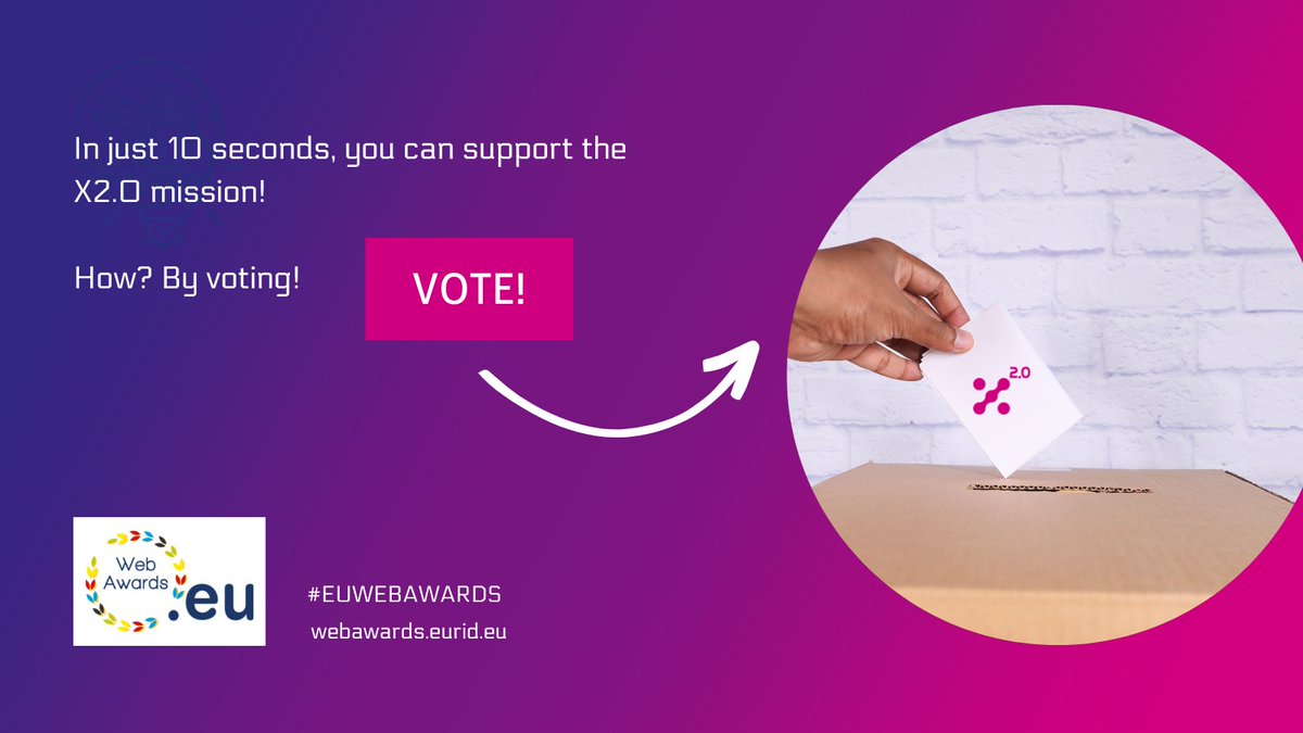 ⏰ The countdown begins and we are thankful to all those people who voted @X2_0_EU in the .eu Web Awards! 👏👏 There is still time to do it! Your support means a lot to us!   

🗳️👉 bit.ly/42KDz5n     

#2023euWA #euWebAwards #doteu @EUregistry