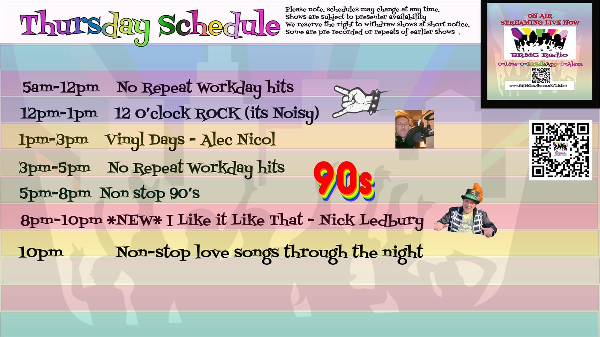 #BRMGradio #Streaming
Happy Birthday Martin Sheen, James Hetfield, Stephen Graham, Chris Ramsey, Skin,  Kirk Brandon, Tasmin Archer &amp; Hannah Simone.
Here is today's schedule
Please LIKE &amp; SHARE
OnMobileApp onAlexa
Online BRMGradio.co.uk (QR code)