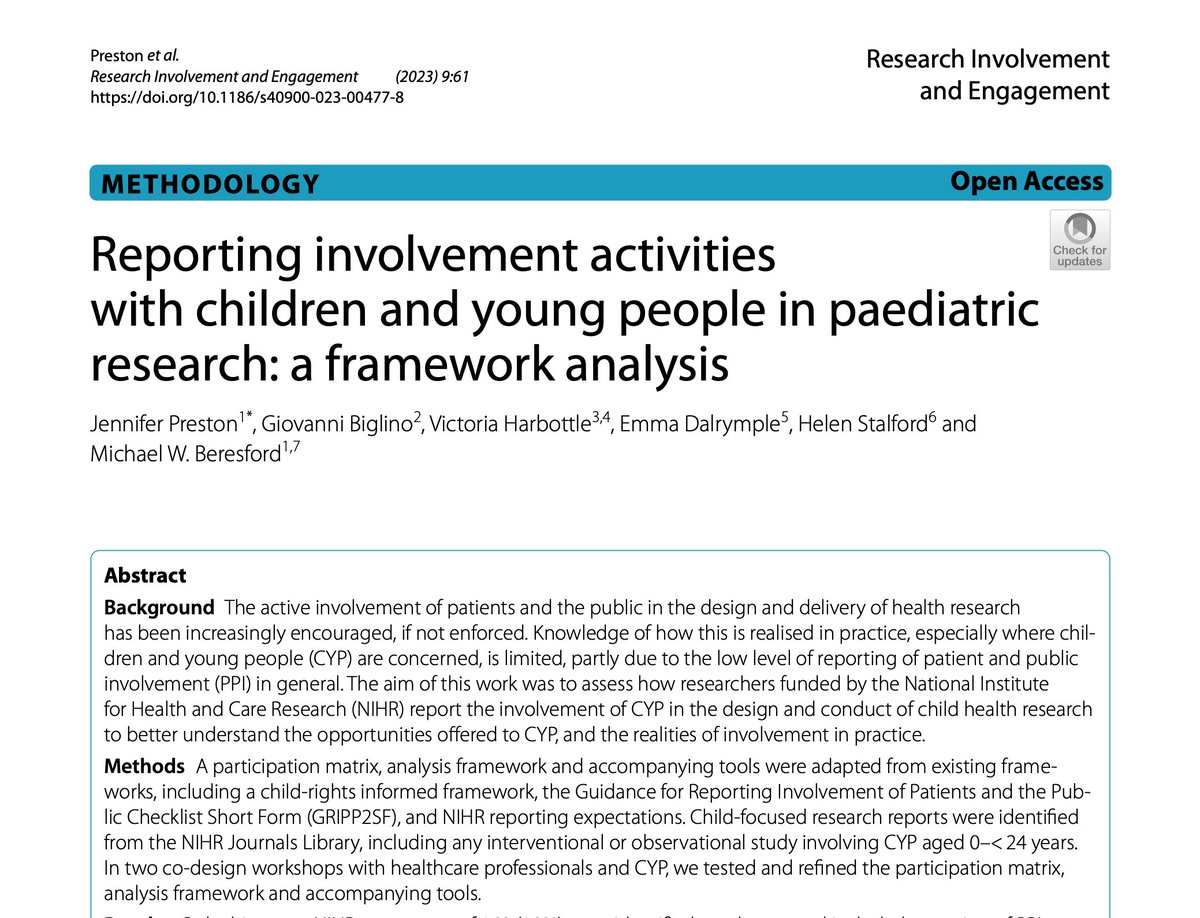 So proud to have my first journal article linked to my PhD published today bit.ly/44L6RSZ working alongside my brilliant co-authors including @VicHarbottle @emmadimps packed full of practical tools to improve how we report PPI with young people!