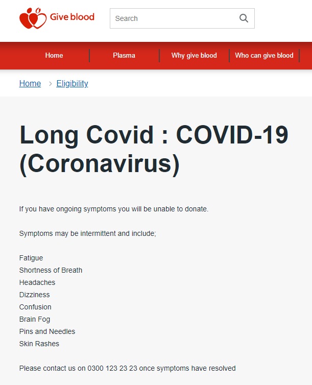 1goodtern's tweet photo. The ramifications of this are HUGE.
These are the potentially intermittent Long Covid symptoms that make you 🚨unable to donate blood🚨 now in the UK due to the ongoing damage of SARS-CoV-2:
🔥Fatigue 🔥Shortness of breath🔥Headaches 🔥Dizziness 🔥Confusion 🔥Brain Fog 🔥Pins and Needles🔥Skin Rashes