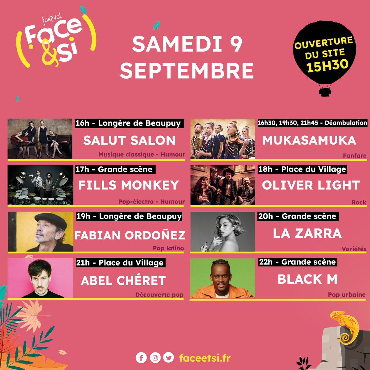 FestivalFACESI's tweet photo. 🌟HORAIRES PROGRAMMATION🌟

🤩 Il est temps de vous dévoiler les horaires des concerts de la 24ème édition de Face&amp;Si !

🎶 Nous avons hâte de vous retrouver au parc de Beaupuy les 8, 9 et 10 septembre prochains.

🎟 Des places sont toujours disponibles : https://t.co/dgGjOUQv1m https://t.co/MIvmXvb0Uf