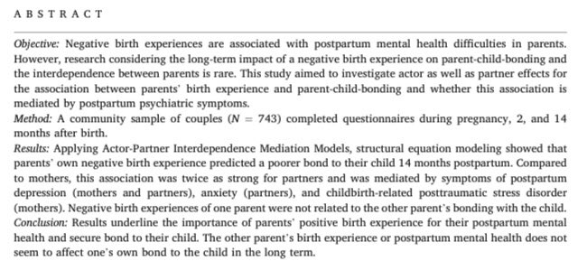 My 1st PhD paper was published! 🎉 We looked at the dyadic association between parents’ #BirthExperience and #ParentChildBonding and potential mediation via #PostpartumMentalHealth. Read and download the article for free during the first 50 days: shorturl.at/ilAL0