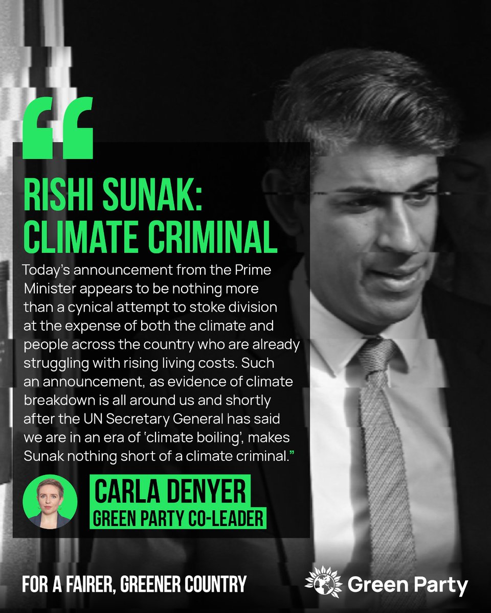 The Green Party (@thegreenparty) on Twitter photo 💬 “The solutions are already there. The government choosing to ignore them and expand oil and gas instead is an expensive and morally reprehensible decision...”
<a href="/carla_denyer/">Carla Denyer</a> reacts to Rishi Sunak's plan to issue new North Sea oil and gas licences 👇 💬 “The solutions are already there. The government choosing to ignore them and expand oil and gas instead is an expensive and morally reprehensible decision...”
<a href="/carla_denyer/">Carla Denyer</a> reacts to Rishi Sunak's plan to issue new North Sea oil and gas licences 👇