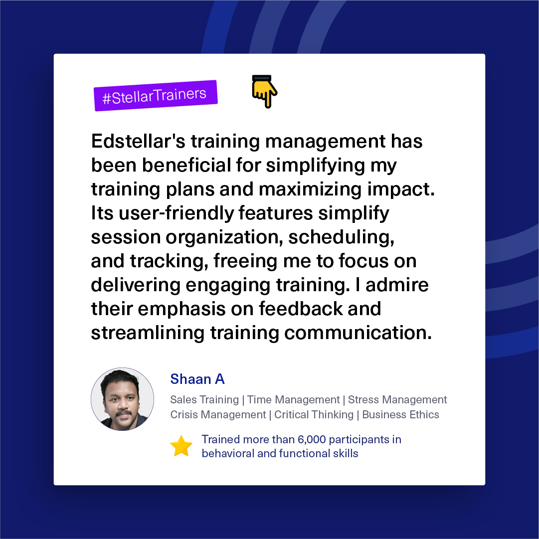 edstellarglobal's tweet photo. 🌟Thrilled by Shaan's heartening #Feedback ! As an expert trainer in Sales, Critical Thinking & Business Ethics, his support empowers learners on their professional journeys. Moments like these inspire us to push boundaries! 🙌
#Feedback #Empowerment #Edstellar #Sales #Training https://t.co/XBjp48qYjS