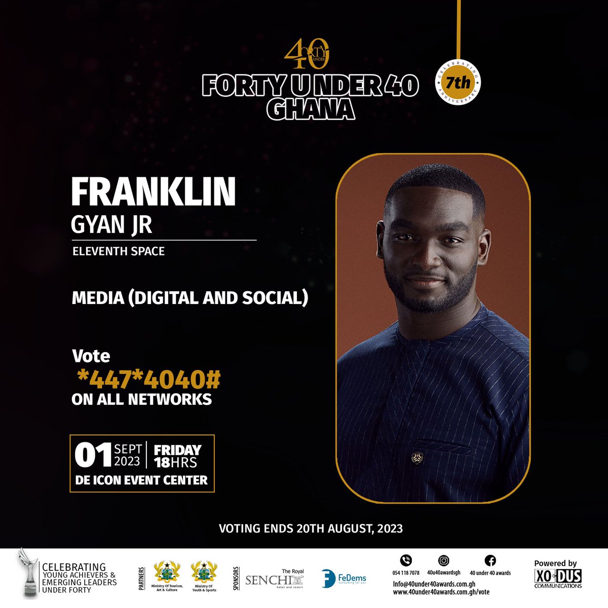 franklingyanjr's tweet photo. A huge honour to be nominated for this year’s prestigious @40u40awardsgh within the Media category (Digital &amp; Social) This wouldn’t even have been possible without your support from the onset. Therefore , thank you!

Let’s win this together - thank you!

Franklin Gyan Jr. ♠️ https://t.co/3FtwM5K00I
