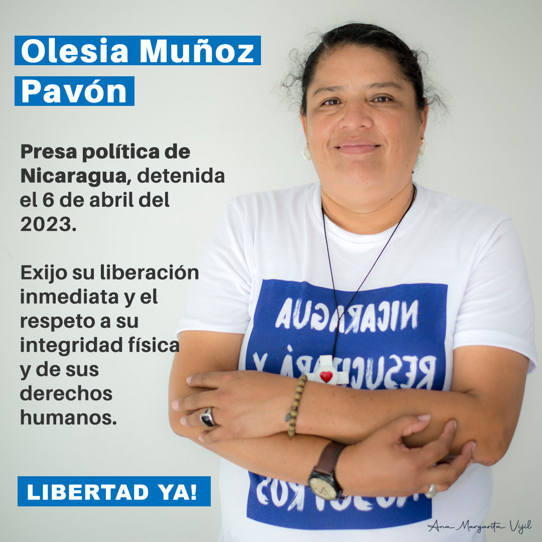 anavijil's tweet photo. #LibertadYa para Olesia Muñoz, 117 días detenida ilegalmente.
#SOSNicaragua #ReleaseChains #RompiendoCadenas https://t.co/xsjtAYRPQ5