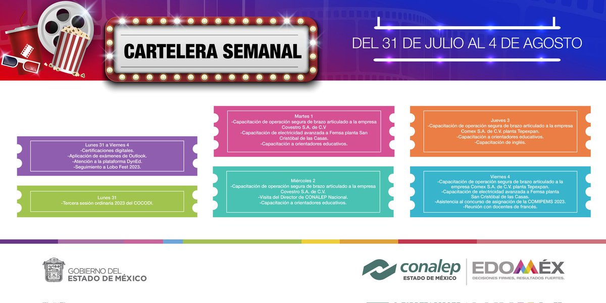 Solo los mejores eventos están en nuestra #CarteleraSemanal 
¡No te pierdas ninguno!
#ConalepPiensaPositivo