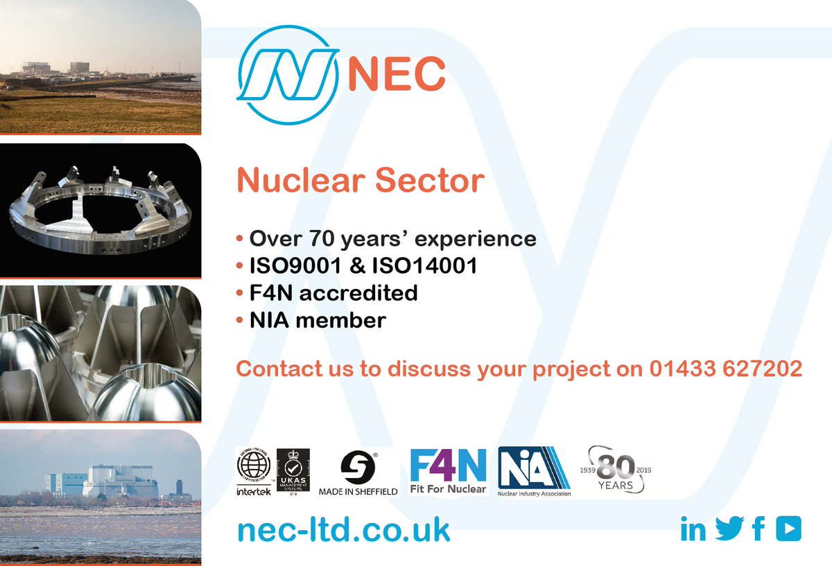 Did you know? We have over 70 years' experience in the Nuclear sector and are F4N (Fit 4 Nuclear) accredited, as well as being a member of the Nuclear Industry Association.
 
 #nuclearengineering #precisionengineering

nec-ltd.co.uk