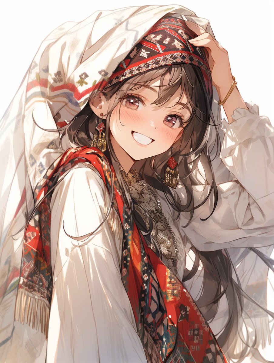 1girl solo smile jewelry earrings long hair looking at viewer  illustration images
