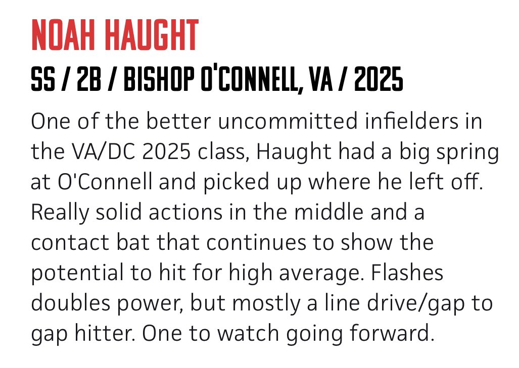 NoahHaught7's tweet photo. Had a fun summer with @PrimeTimeBSBLL can’t wait to get back after it in the fall. 

1B-17
2B-7
3B-2
AVG-.394 (26-66)
OPS-1.048
28R

@DJOBaseball @jskaggs23 @CoachCp32 @rshiel3 @PBRVirginiaDC https://t.co/JdFt02J18a