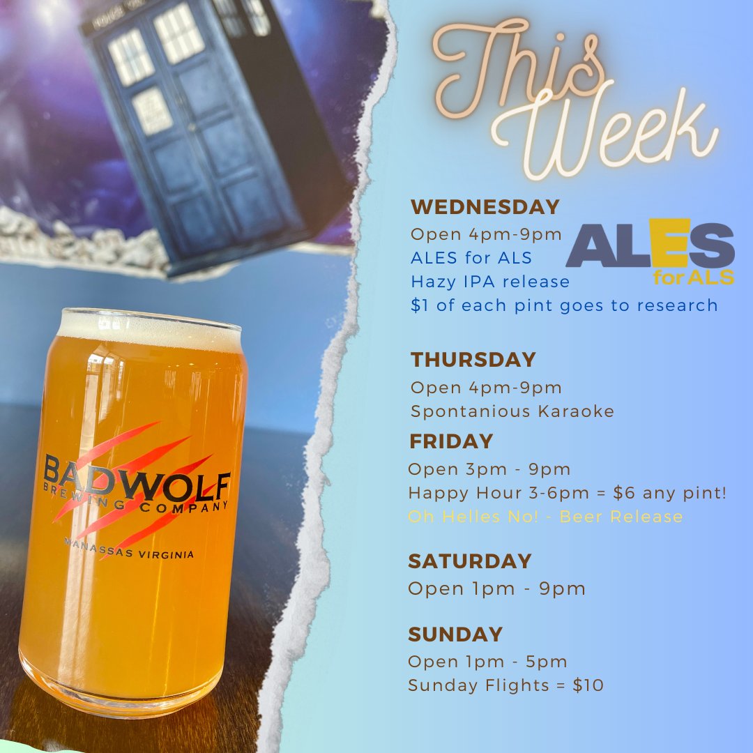 Big week this week at BadWolf Brewing Company - Releasing our ALES for ALS Hazy IPA for Charity and our Oh Helles No! Helles Lager. #AlesForALS #EndALS