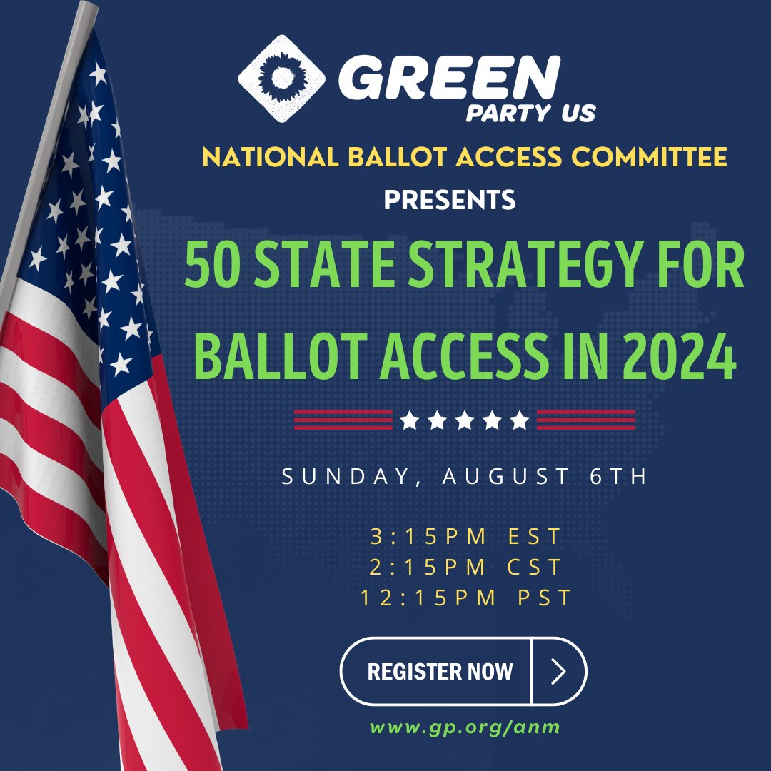 blkunicornrose's tweet photo. NEWS: This Sunday, 8/6 @ 3:15pm ET ~ Virtual -- Nat'l Ballot Access Committee Presents: 50 State Strategy For Ballot Access In 2024 -- To Attend, All must be Registered. To Register: https://t.co/hJTyo5hOrV - Cost: $25 Click That. Pay That. See You There! 💚🌻🌍🗳️ #ANM2023 #GPBAC https://t.co/aALfmC5THq