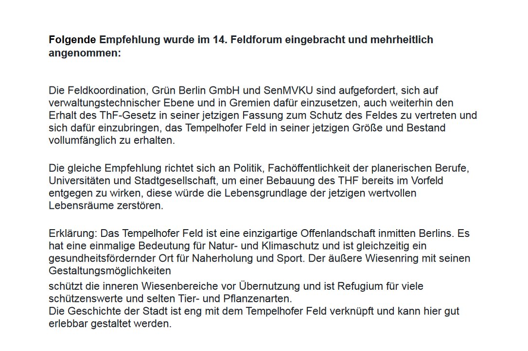 haus_104's tweet image. 14. #FeldForum zum #TempelhoferFeld
u.a. Beschlussempfehlung
tempelhofer-feld.berlin.de/aktuell/Feldfo…
#FeFo #Feldliebe