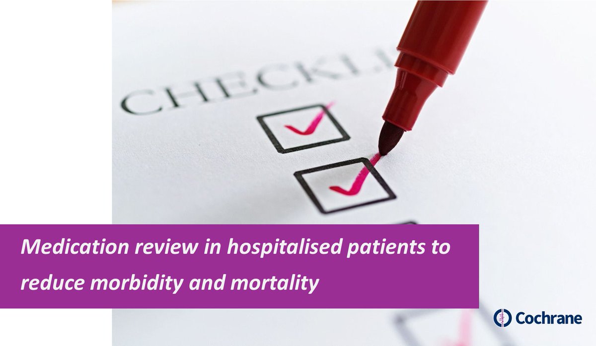 CochraneNursing's tweet photo. #MedicationReview, a structured evaluation of a patient's medication conducted by #HealthcareProvider, likely results in fewer #HospitalReadmissions &amp; #emergencyroomvisits. This updated #CochraneReview includes 25 trials 🔗https://t.co/O2ZdHWPK2z @CochraneLibrary @CochraneNursing https://t.co/ZVYCeFAejx