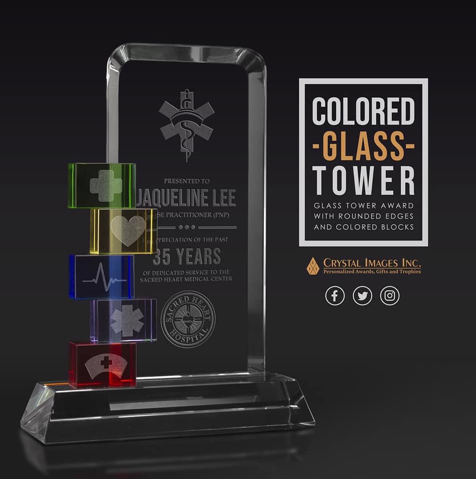 CrystalIMG's tweet photo. The  colored glass tower is a great gift that attracts plenty of attention  with it's multiple colored blocks. A great gift to honor someone in  medical or educational field.

#personalizedgifts #nurse #nurses #nursingstudent #customgifts #giftideas #engraving #crystalgifts https://t.co/h47rCNbLeL