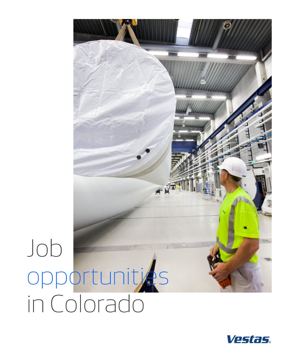 ERSGWind's tweet photo. Are you ready to power the solution? Vestas is hiring at our Blades Factory in Windsor, Colorado!

To learn more, visit: https://t.co/Mt2L0qOjk9

#hiringincolorado #jobsincolorado #renewableenergycolorado #colorado https://t.co/0zW34sddIM