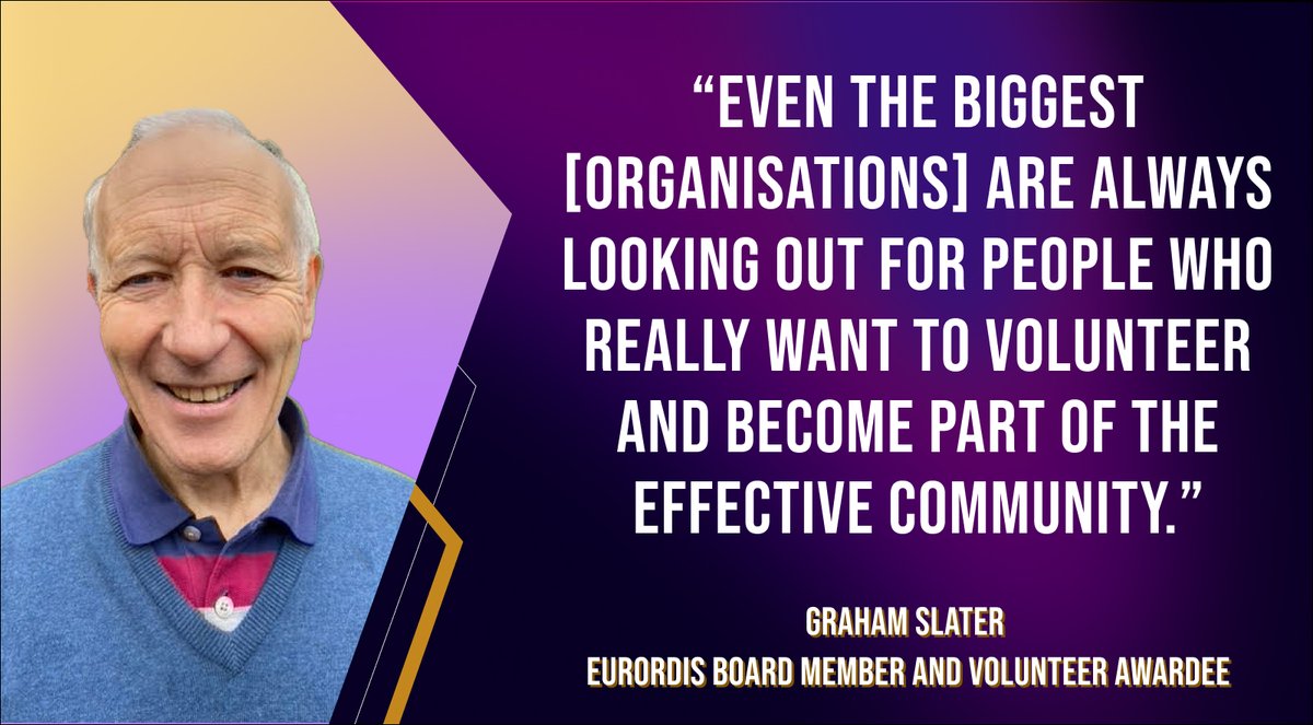 From Volunteer Awardee 👉 Board Member!

Read our interview with Graham Slater where we discuss his journey into advocacy and the importance of volunteers in the rare disease community!

💜eurordis.org/interview-with…

Nominations now open for🌟#EurordisAwards2024 <a href="/eatfederation/">EAT</a>
