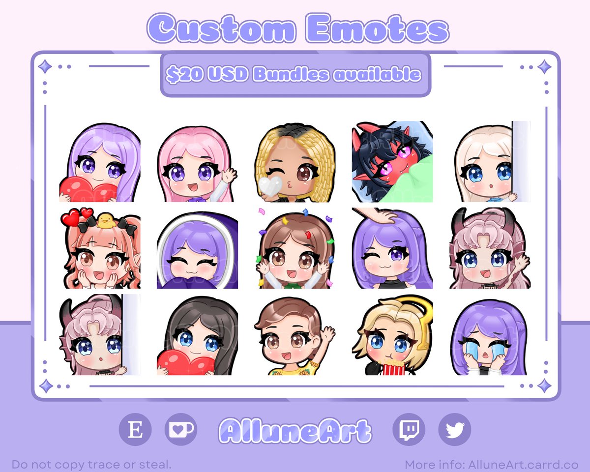 AlluneArt's tweet photo. Heya, I'm Allune 🪻
♡ My comms are open ♡
 Contact info:
✉️Gmail: AlluneArt@gmail.com
💌Discord: AlluneArt

💫More Info: https://t.co/Z0j9IFsCdi
  
Shops 🛍️
Ko-Fi: https://t.co/NneIrKk7fJ
Etsy: https://t.co/6IyZNE1TFY…

#commisionsopen #emoteartist https://t.co/5QjuP7sojC