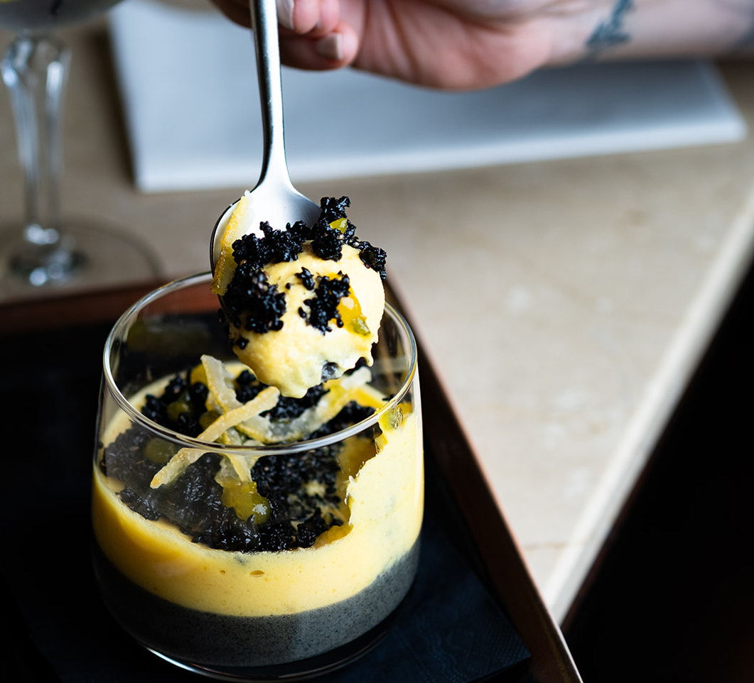 OpiumDublin's tweet photo. There's always room for dessert, in this case black sesame and zuzu mousse dessert. 
https://t.co/RbsZsO6Sth https://t.co/a3AsXZ5qHR