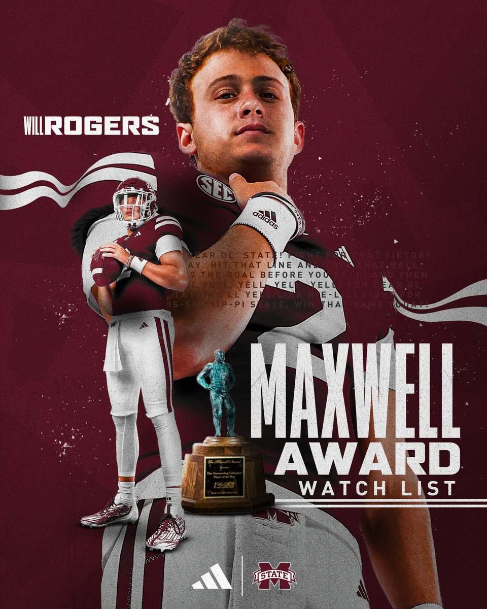HailStateFB's tweet photo. Will Rogers named to the watch list for the 87th Maxwell Award presented annually to the outstanding player in college football!

📰 » https://t.co/lvBho9uAiU

#HailState🐶 | @Wrogers__2 https://t.co/9R2pbtReFf