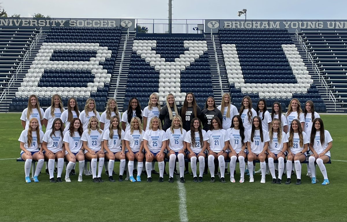gregwrubell's tweet photo. Photo day for @byusoccer_w as head coach Jen Rockwood’s 2023 team reports for duty on Day 1 of training camp. 

Two-a-day practices start tomorrow; the annual Blue/White instrasquad game is set for Saturday night at South Field (7 pm MDT on the @byutv app). https://t.co/51kvZU6NYF