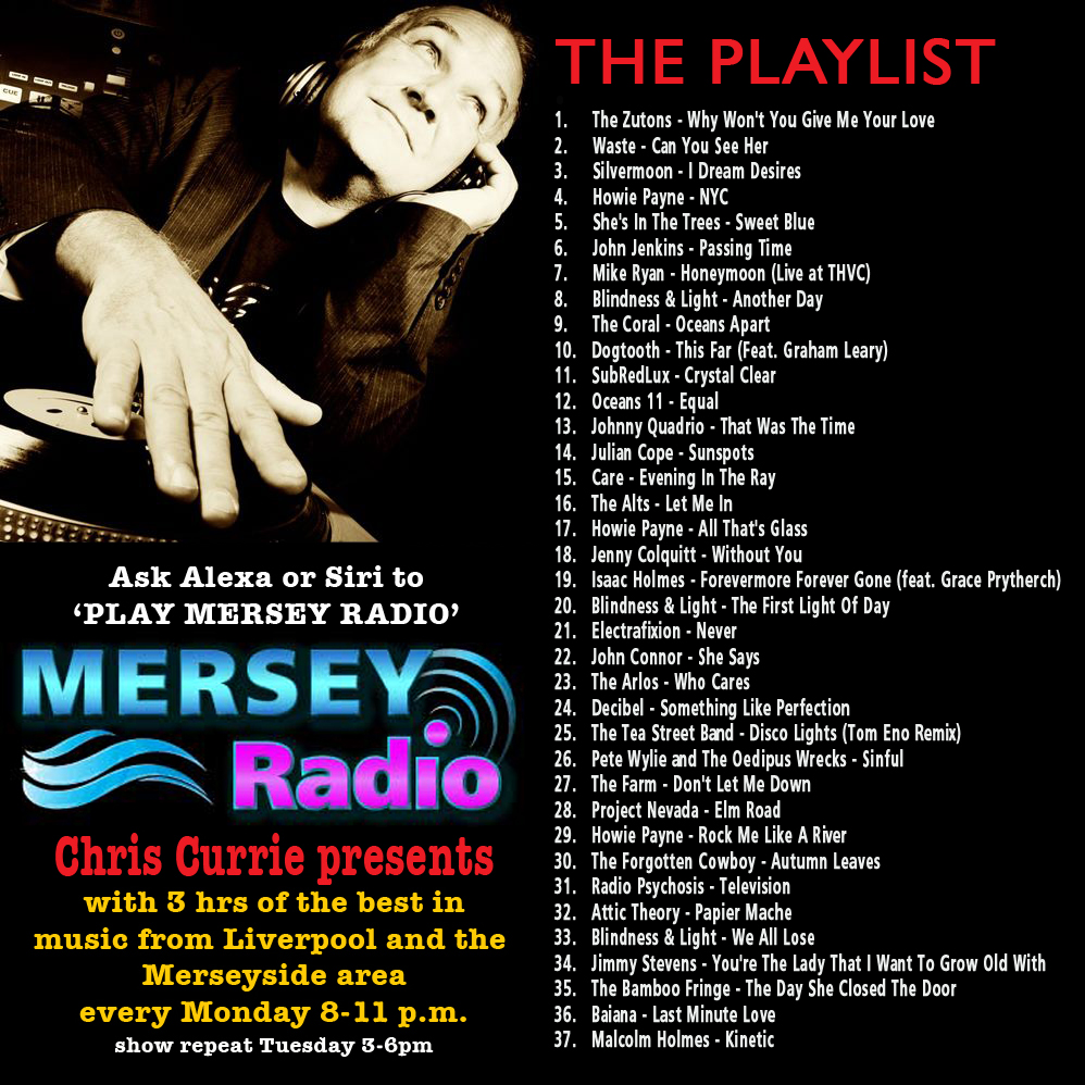 Chris Currie (@currieradioshow) on Twitter photo Join me tonight on <a href="/MerseyRadio/">Mersey Radio</a> from 8-11pm for another sonic smorgasbord of Mersey musical excellence incl. Feat. Artist: Howie Payne & Feat. Album: <a href="/BlindnessLight/">Blindness and Light</a> eponymous debut <a href="/ZutonsThe/">The Zutons</a> <a href="/Nedproper/">Ned</a> <a href="/Silvermoon_UK/">Silvermoon</a> @loominace <a href="/shesinthetrees/">She´s In The Trees</a> <a href="/JohnJenkins2020/">John Jenkins Music</a> <a href="/thecoralband/">The Coral</a> Join me tonight on <a href="/MerseyRadio/">Mersey Radio</a> from 8-11pm for another sonic smorgasbord of Mersey musical excellence incl. Feat. Artist: Howie Payne & Feat. Album: <a href="/BlindnessLight/">Blindness and Light</a> eponymous debut <a href="/ZutonsThe/">The Zutons</a> <a href="/Nedproper/">Ned</a> <a href="/Silvermoon_UK/">Silvermoon</a> @loominace <a href="/shesinthetrees/">She´s In The Trees</a> <a href="/JohnJenkins2020/">John Jenkins Music</a> <a href="/thecoralband/">The Coral</a>
