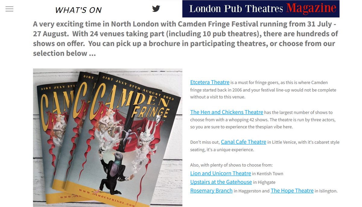 Camden Fringe (@camdenfringe) on Twitter photo The <a href="/pubtheatres1/">LondonPubTheatres</a> picks of the first 2 weeks of the Camden Fringe includes <a href="/PlayRunaway/">RunawayThePlay</a> <a href="/PomonaTheatre/">Pomona Theatre</a> <a href="/MIMtheatre/">Make It Mine</a> <a href="/Covichuela/">Covadonga</a> @act2festival <a href="/MadeYouLookProd/">Made You Look Productions</a> <a href="/LuderTheatreCo/">LuderTheatreCo</a> and <a href="/CraigHenry6/">Craig Henry (he/him)</a> londonpubtheatres.com/pick-of-the-mo… The <a href="/pubtheatres1/">LondonPubTheatres</a> picks of the first 2 weeks of the Camden Fringe includes <a href="/PlayRunaway/">RunawayThePlay</a> <a href="/PomonaTheatre/">Pomona Theatre</a> <a href="/MIMtheatre/">Make It Mine</a> <a href="/Covichuela/">Covadonga</a> @act2festival <a href="/MadeYouLookProd/">Made You Look Productions</a> <a href="/LuderTheatreCo/">LuderTheatreCo</a> and <a href="/CraigHenry6/">Craig Henry (he/him)</a> londonpubtheatres.com/pick-of-the-mo…