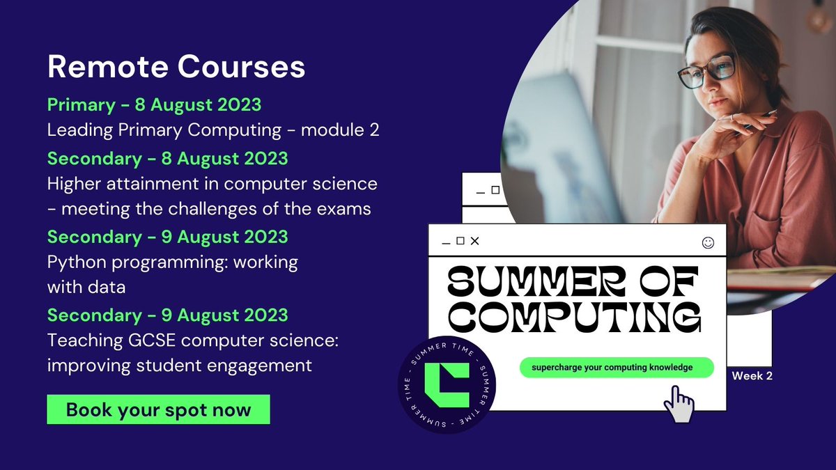 WeAreComputing's tweet image. Live for the hope of it all by attending one of our #SummerOfComputing remote courses this August!
โฐ๏ธ learn anywhere you want
๐ led by an experienced practitioner
๐บ๏ธ gain a deep exploration of the subject content
๐ ncce.io/wDnYs3