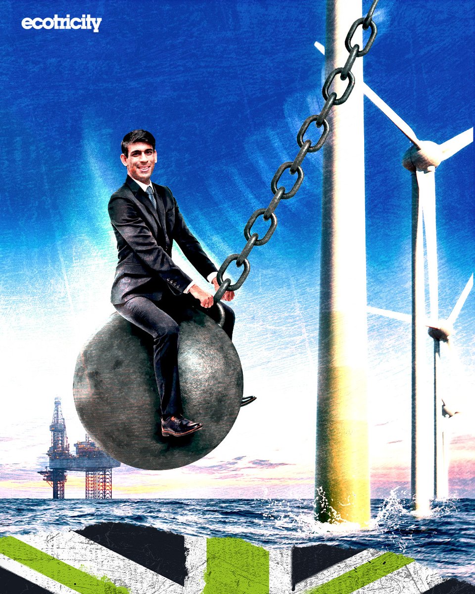 ecotricity's tweet photo. “This decision sends a wrecking ball through the UK's climate commitments.” - Head of @OxfamScotland, Jamie Livingstone

With the news today that hundreds of new oil and gas licences will be issued for the North Sea, this is the time to end our reliance on fossil fuels. https://t.co/sZv78ZhYqM