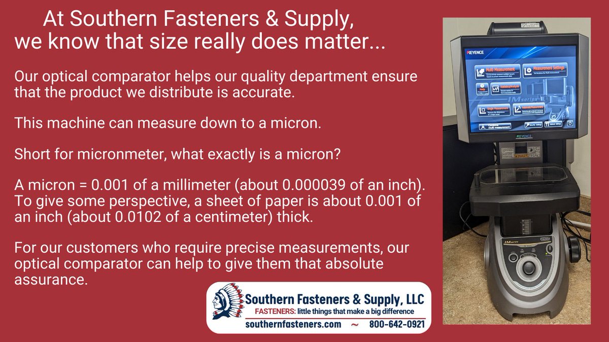 SFandS_LLC's tweet image. We know that size really does matter. For our customers who require precise measurements, one of our tools helps our quality department give those customers the assurance that we're meeting those needs.

#southernfasteners #precision#nutsandbolts #fasteners #opticalcomparator
