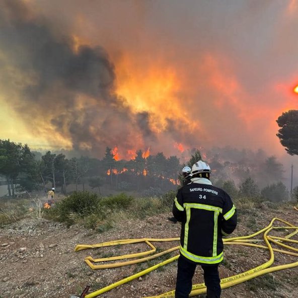 🔥 Un feu de forêt est en cours sur la commune de #Poussan (#Hérault-34) 

📍L'incendie se trouve à proximité de l'autoroute A9. 

🏡 Un bâtiment a été protégé par les sapeurs-pompiers. 

#pompiers #incendie #FeuxDeForêt #GIFF #PSFDF #SDIS34