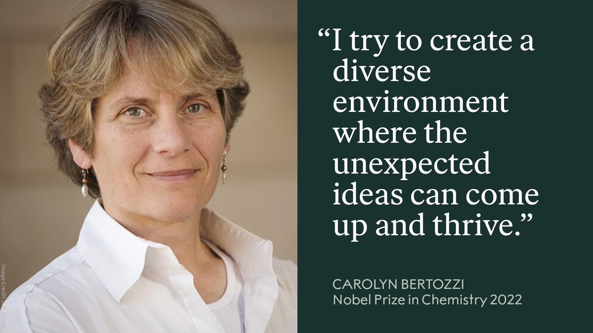 “You never know where the next big insight will come from, and usually it comes from an unexpected place so I try to create a diverse environment where the unexpected ideas can come up and thrive.” Hear Carolyn Bertozzi speak about diversity in science: nobelprize.org/prizes/chemist…