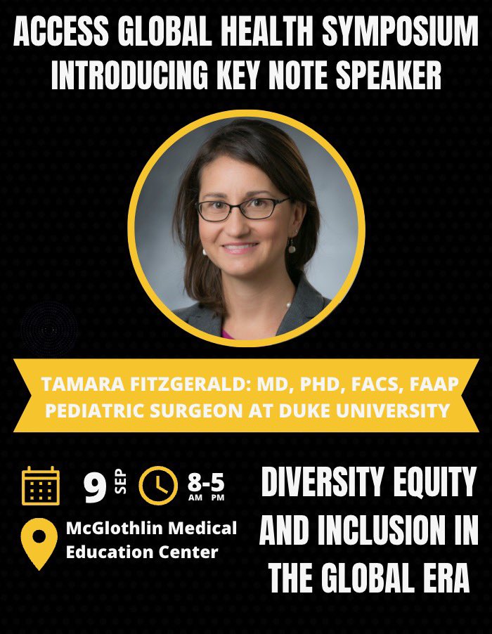 Introducing our key note speaker Dr. Tamara Fitzgerald! Dr. Fitzgerald had a academic focus in global surgery capacity building and medical device design for low and middle income countries. She works in partnership with pediatric surgeons in Sub-Saharan Africa.